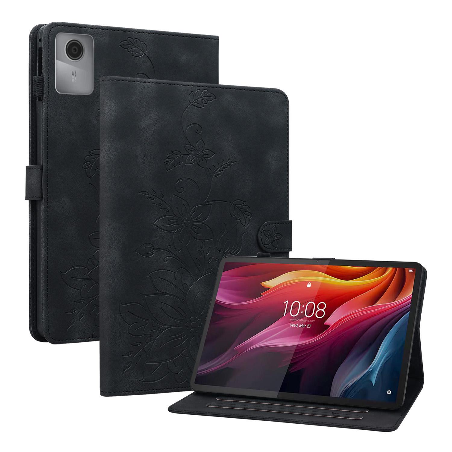 

Для Lenovo Idea Tab (TB336ZU/TB336FU)/Чехол для Xiaoxin Pad 11 2025 с оттиском лилии, слоты для карт, кожаный чехол для планшета Black