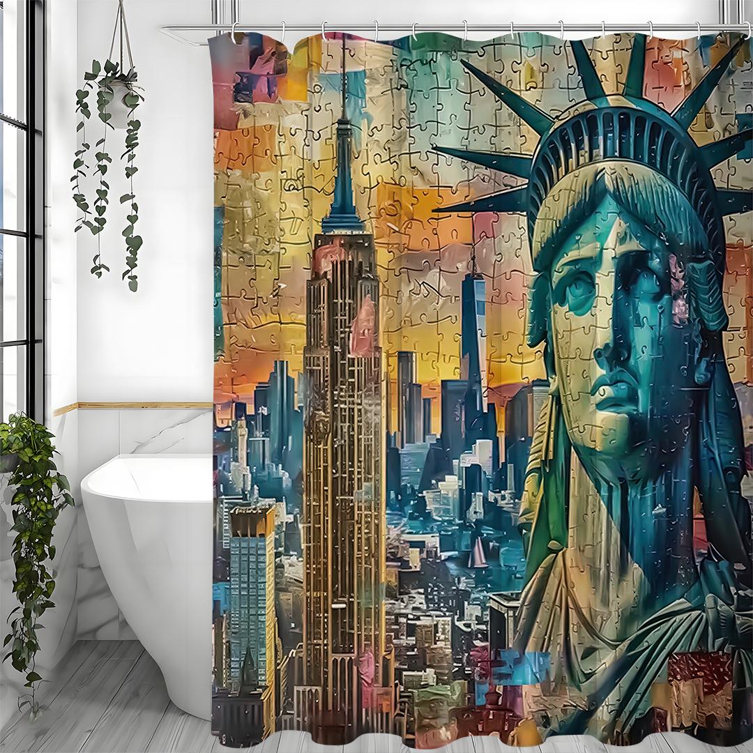 

Пазл Статуи Свободы Занавеска для душа, Декоративная занавеска для душа для ванной комнаты, Водонепроницаемая занавеска для душа с крючками 180*180cm