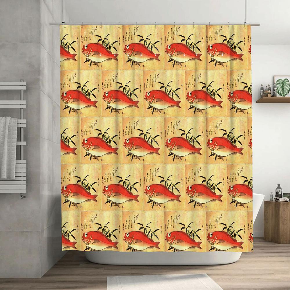Stylish Red Fish Pattern Shower Curtain Perfect Decor for Your Bathroom