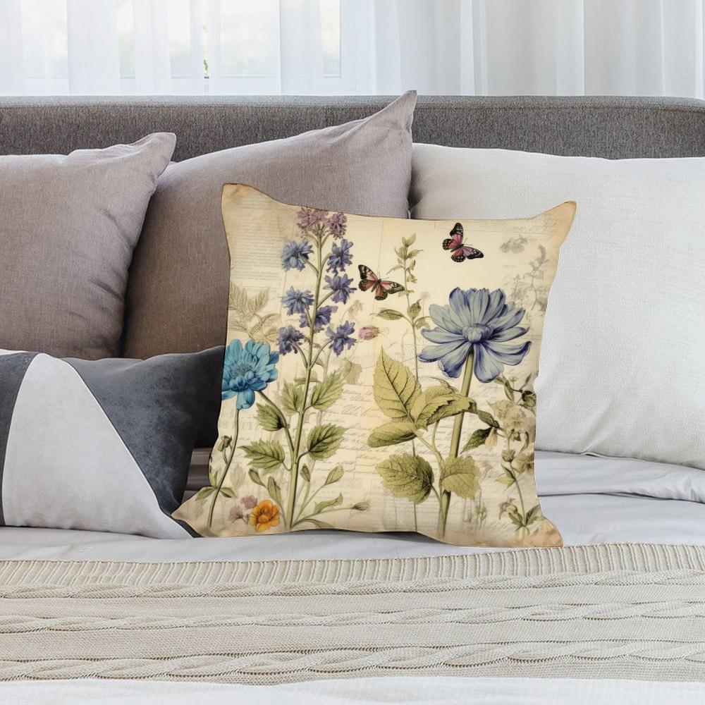 Vintage Floral Pillow Case Short Plush Sofa Decorative Gift Home Double-sided Printing Cushion