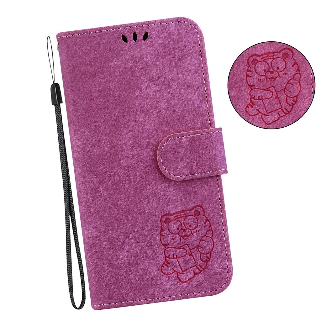 For Samsung Galaxy A07 5G Wallet Case Tiger Imprint Leather Shockproof Phone Cover with Wrist Strap