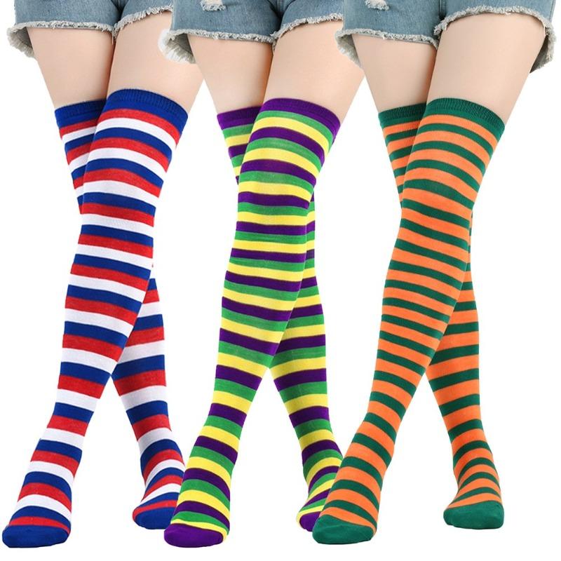 Barva pruhované dámské módní ponožky nad kolena udržují teplo Sexy tenké punčochy