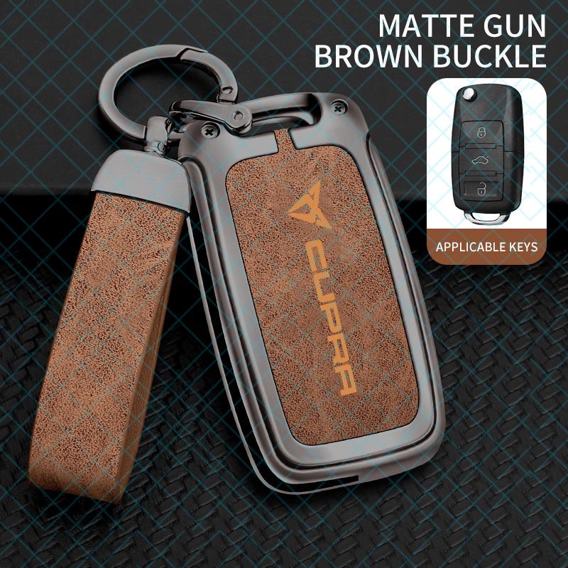 Zinc Alloy Leather Car Key Case Cover Holder Shell For SEAT Cupra Raval Born Leon PHEV Formentor Ateca Terramar FR valve core SI1