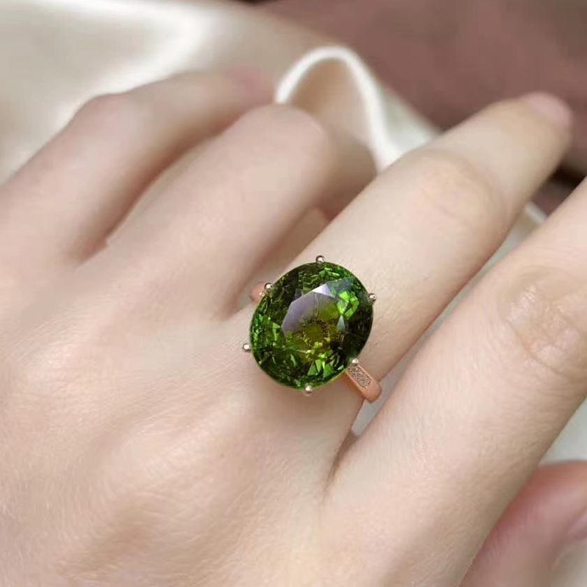 Luxury Adjustable Oval Red Tourmaline Gem Ring for Women
