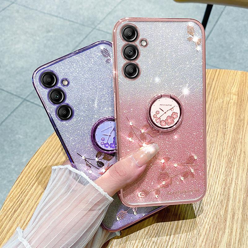 KADEM For Samsung Galaxy M54 5G/F54 5G Flowers Cover Ring Kickstand Glitter Rhinestone TPU Phone Case