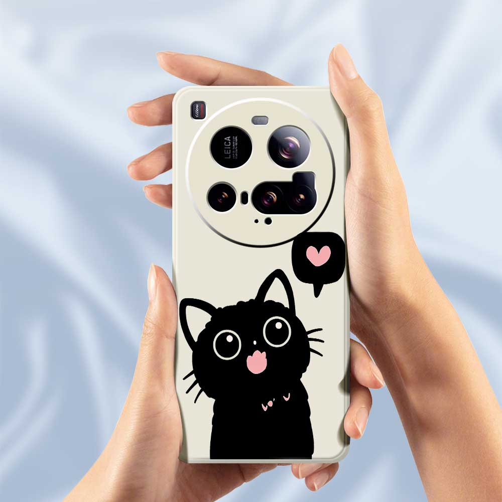 For Xiaomi 15 Ultra Case Love Black Cat Pattern Printing Straight Edge TPU Phone Back Cover
