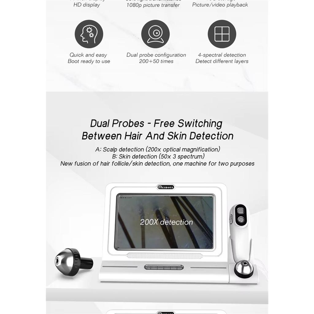 Professional Skin Hair Detector Scalp Hair Follicle Moisture Skin Pores Pigment Magnifying Analyzer Skin Pigment Tester 11 Inch