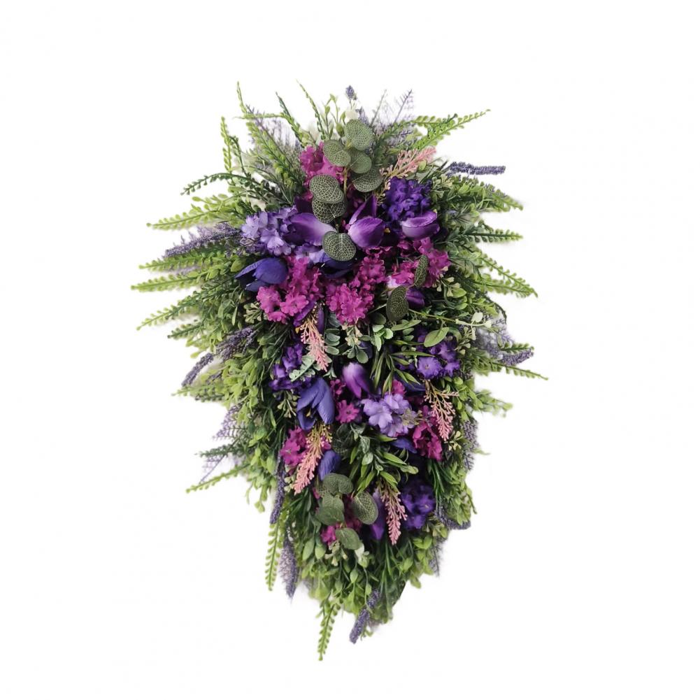 Year Round Wreath 19.7 Inch Purple Lavender Tulip Teardrop Wreath Artificial Floral Swag with Green Leaves Front for Wedding