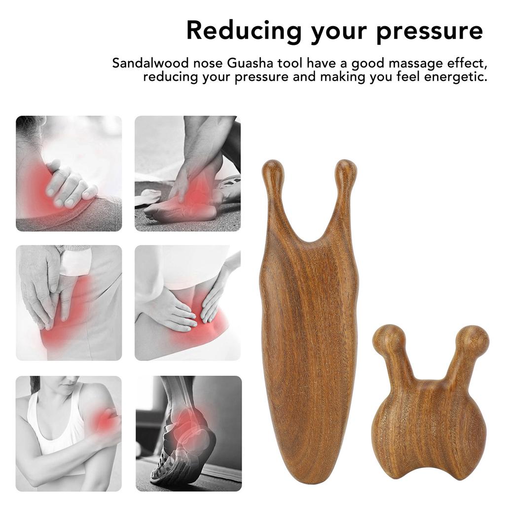 2pcs Nose Maasage Tool Reduce Stress Smoothing Surfaces Sandalwood Nose Guasha Tool for Head Neck Hand
