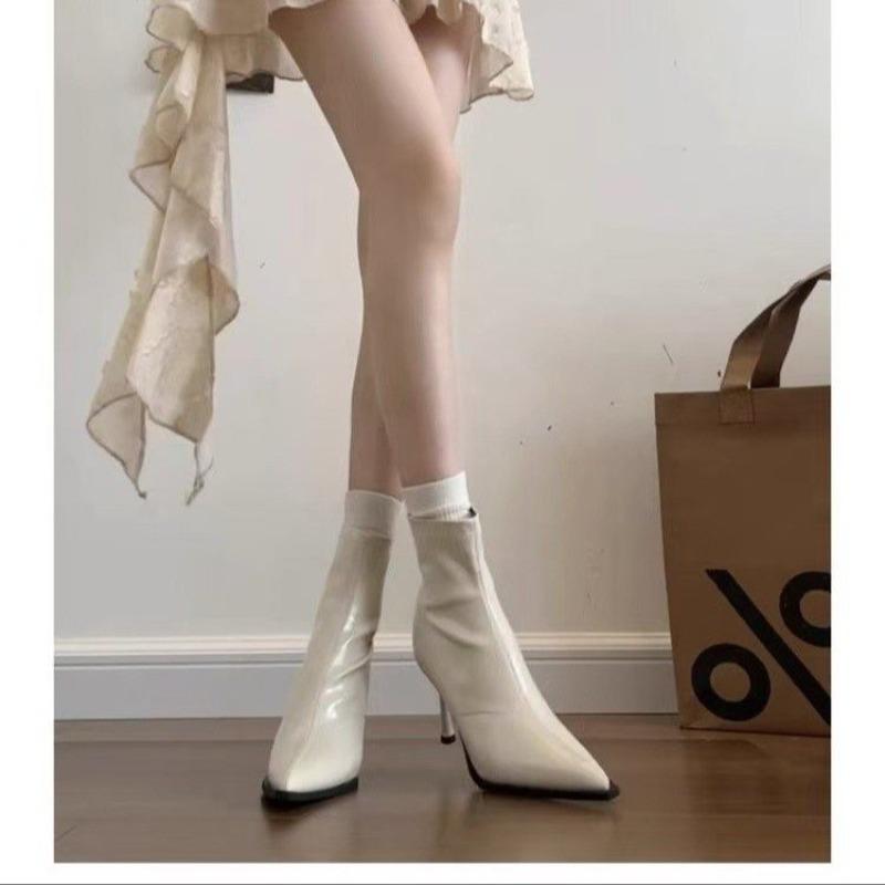 Retro Pointed Toe High Heel Short Boots Autumn Winter New Brown Slim Fit Thin Heel Versatile Boots PU Leather Insole Rubber Surf