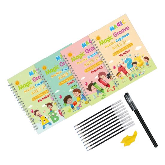 Grooved Copybook Kids Math Drawing Practice Book Handwriting Workbook Kit Number Letter Tracing Copybook for Preschoolers Neat Writing