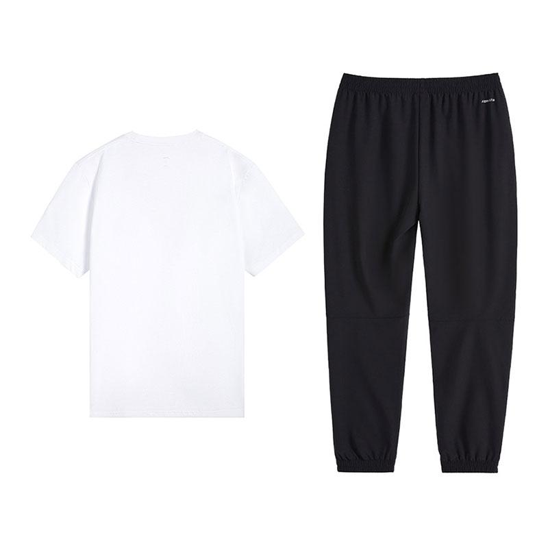 Li-Ning Fashion Short Sleeve Cultural Shirt T-Shirt Comfortable Casual Pants Sports Suit Men suit Standard-White Black W873-1+V809-1