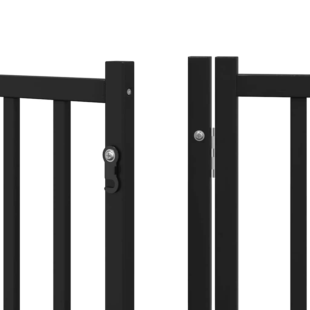 8 Piece Foldable Dog Gate with Door Black 640 cm Poplar Wood