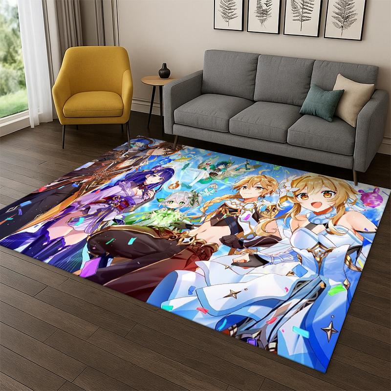 Neuer Genshin Impact Cartoon Spiel Teppich für Schlafzimmer Wohnzimmer Sofa Spielzimmer Fußmatte Heimdeko, Kinderbereich Teppich Rutschfest Geschenk