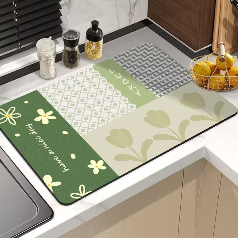 Kitchen Countertop Draining Mat Diatomaceous Earth Water Absorption Foot Mat Bathroom Non-Slip Floor Mat Rubber Soft Mat