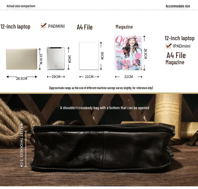 Men's Vintage Genuine Leather Vertical Crossbody Bag - Large Capacity, Vegetable Tanned Shoulder Bag