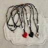 Flowers Beads Irregular Red Black Enamel Love Heart Pendant Necklaces for Women Adjustable Rope Chain Chokers Jewelry