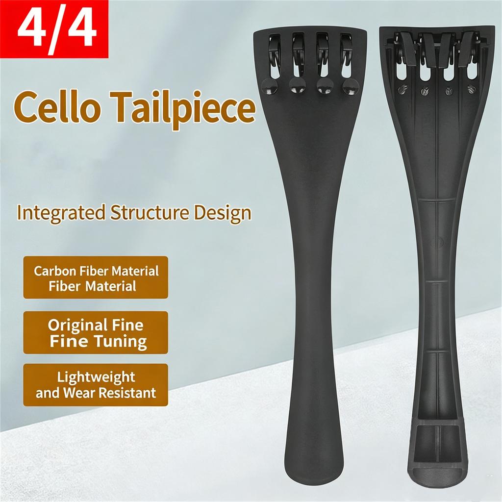 4/4 Cello Tailpiece with 4 Fine Tuners Carbon Fiber Matte Finish Durable Lightweight Design for String Adjustment and Stability