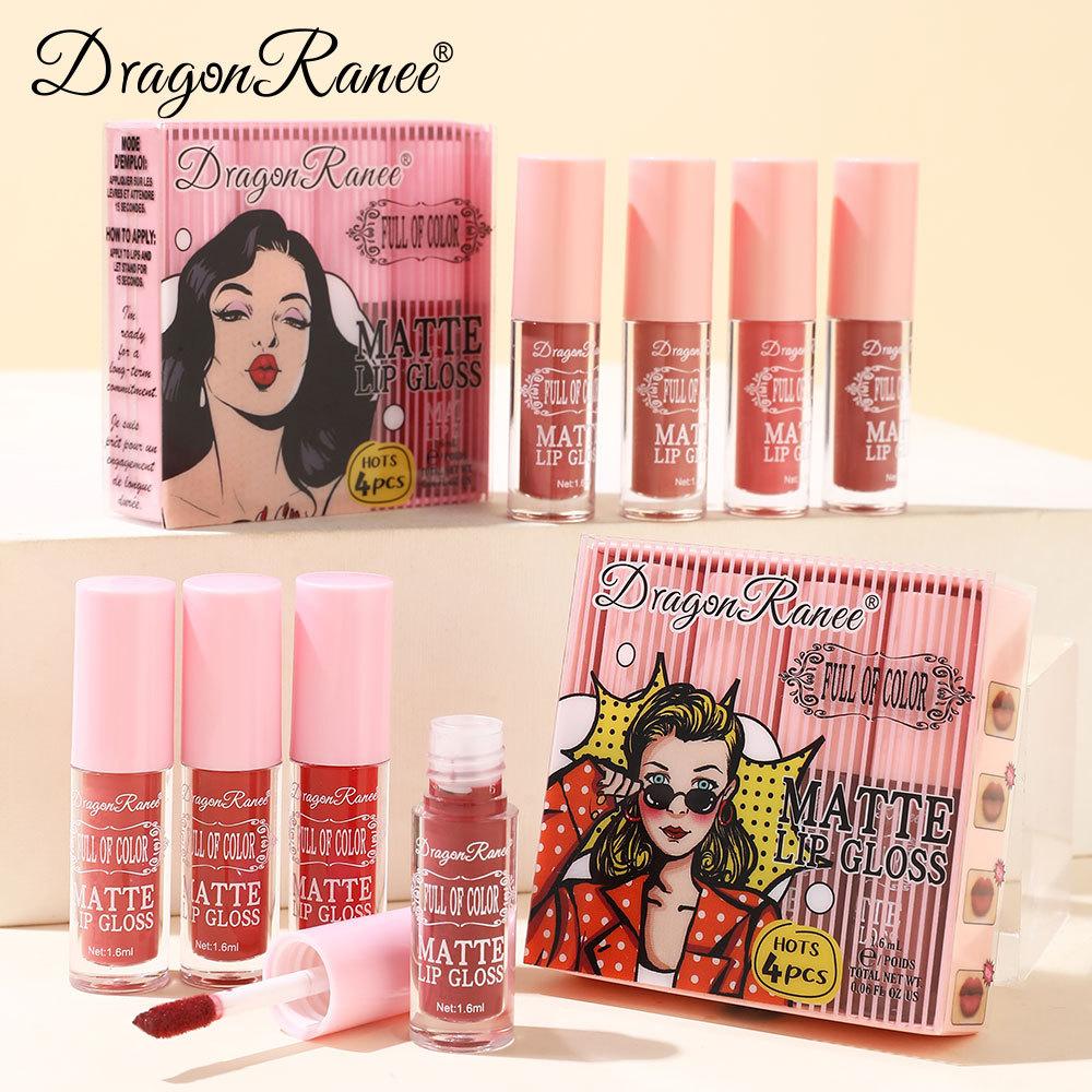 Matowy Błyszczyk do Ust Matowy Brytyjski Styl Nude Wodoodporny Błyszczyk do Ust Urocze Pudełko Czterech Sztuk Zestaw Kosmetyków do Ust