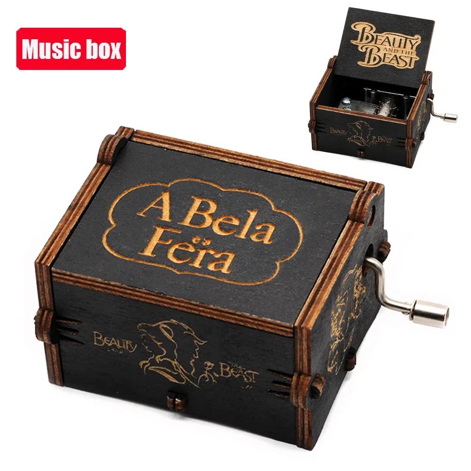 **Hot Antique carved Wooden Hand Crank Jurassic Park Music Box Action Toy Figure Anime Model Christmas Birthday Gift