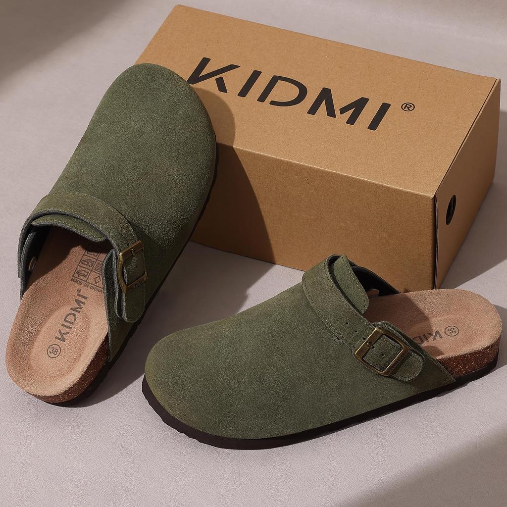 Fashion Crestar Women Cow Suede Clogs Cork Footbed Leather Mules Lady Outdoor Comfort Arch Support Potato Shoes With Adjustable Strap