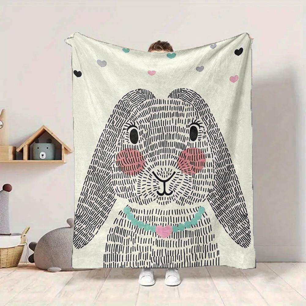 1pc Bunny Hearts Lightweight Flannel Blanket, Comfortable and Warm Blanket, for Office and Camping Sofa Bed, Livingroom017