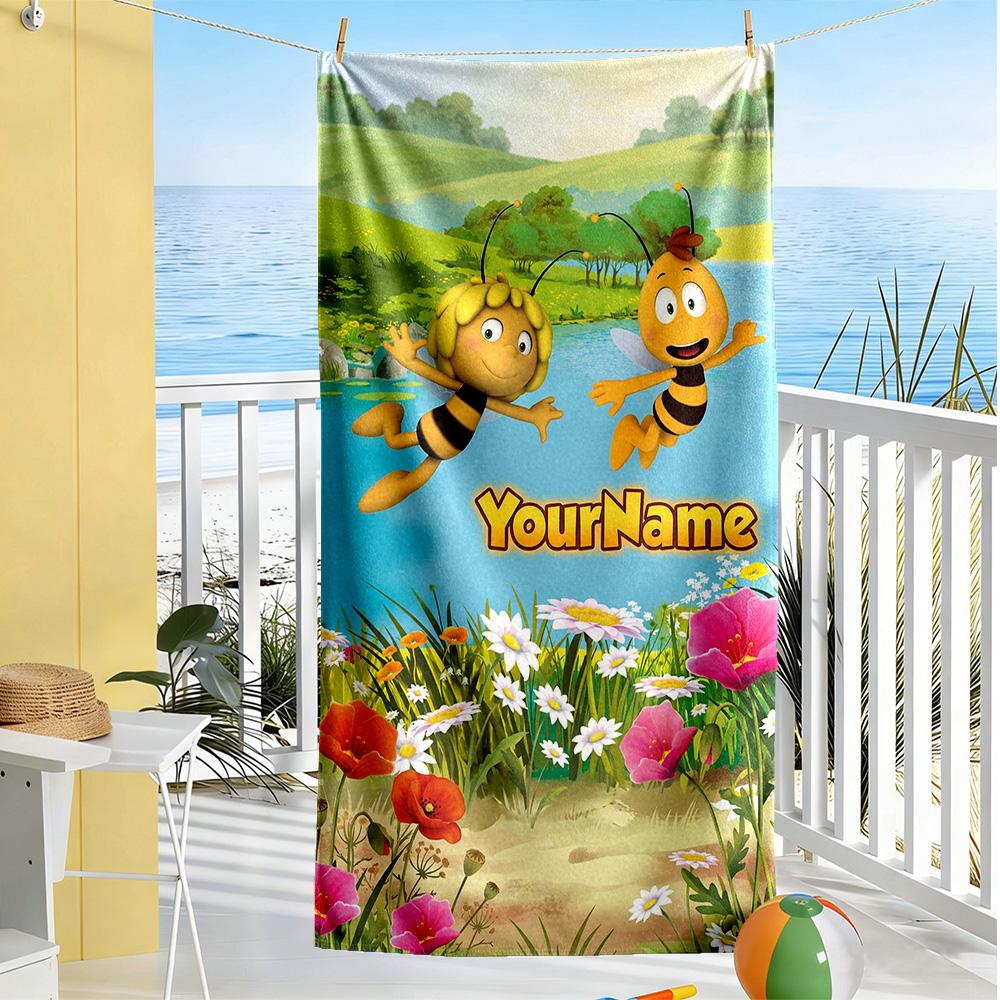 Biene Maja Customized Name Beach Towel Super Soft & Absorbent Suitable for Swimming Gym Camping Yoga Vacation