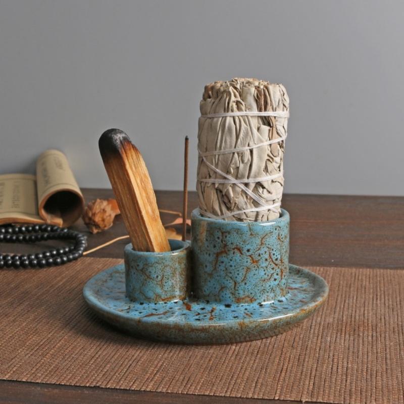 Ceramics Tray with Multifunctional Incenses Burners Accessories Set HX6C