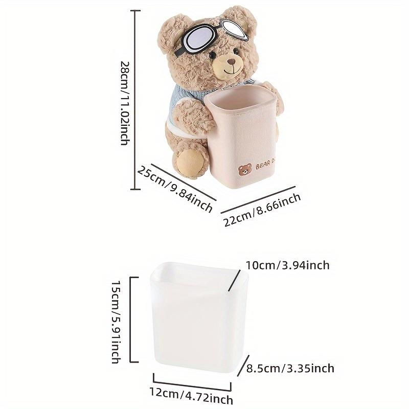1Pc Cute Teddy Bear Car Tissue Holder & Trash Can 2-In-1 Organizer - Universal Car Armrest Storage Rack With Goggles  Car Trash