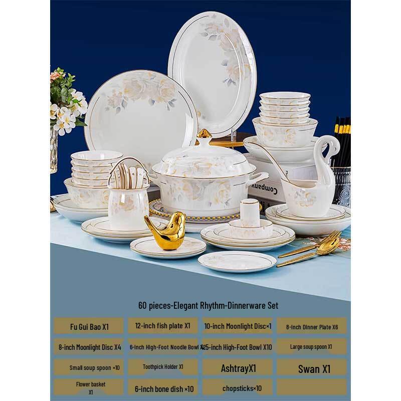 Jingdezhen Gilded Ceramic Dinnerware Set (60-Piece)