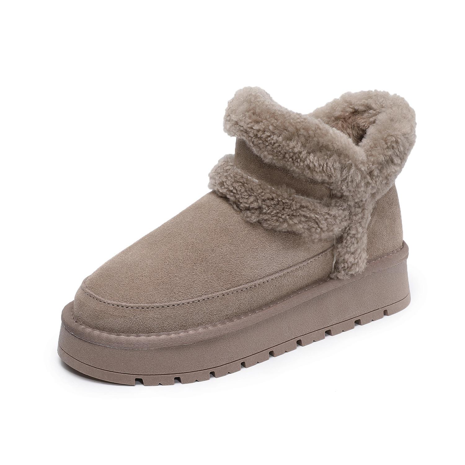 

Johnature Thick Soled Genuine Leather Snow Boots Warm And Plush Cotton Shoes Cow Suede Women s Short Boots 35