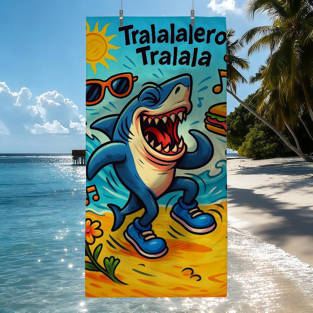 

Interesting Cartoon Shark Tralalero Tralala Quick Drying Beach Towels Are Suitable For Swimming Pools Camping Yoga And The Gym W30*H60(CM)