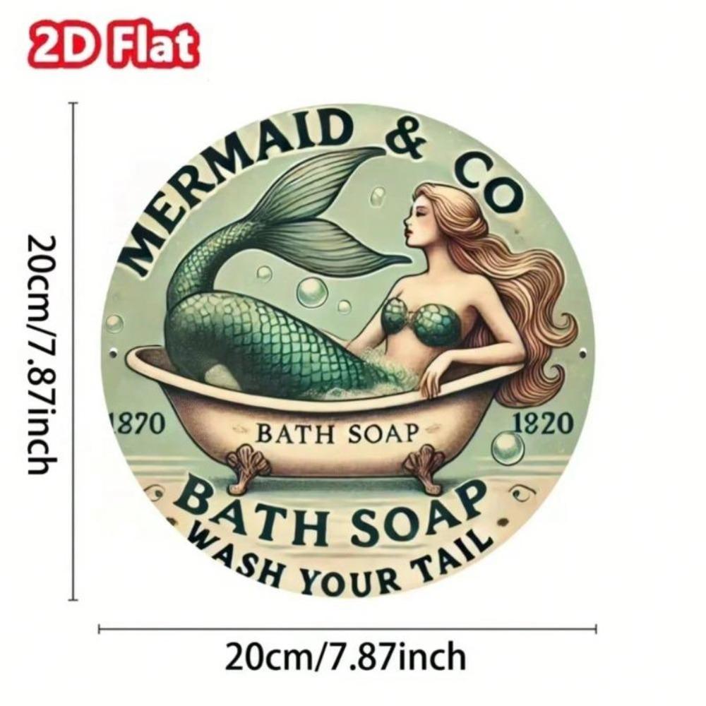 Vintage Tin Metal Sign Mermaid Bathroom Decor Rustic Farmhouse Wall Art
