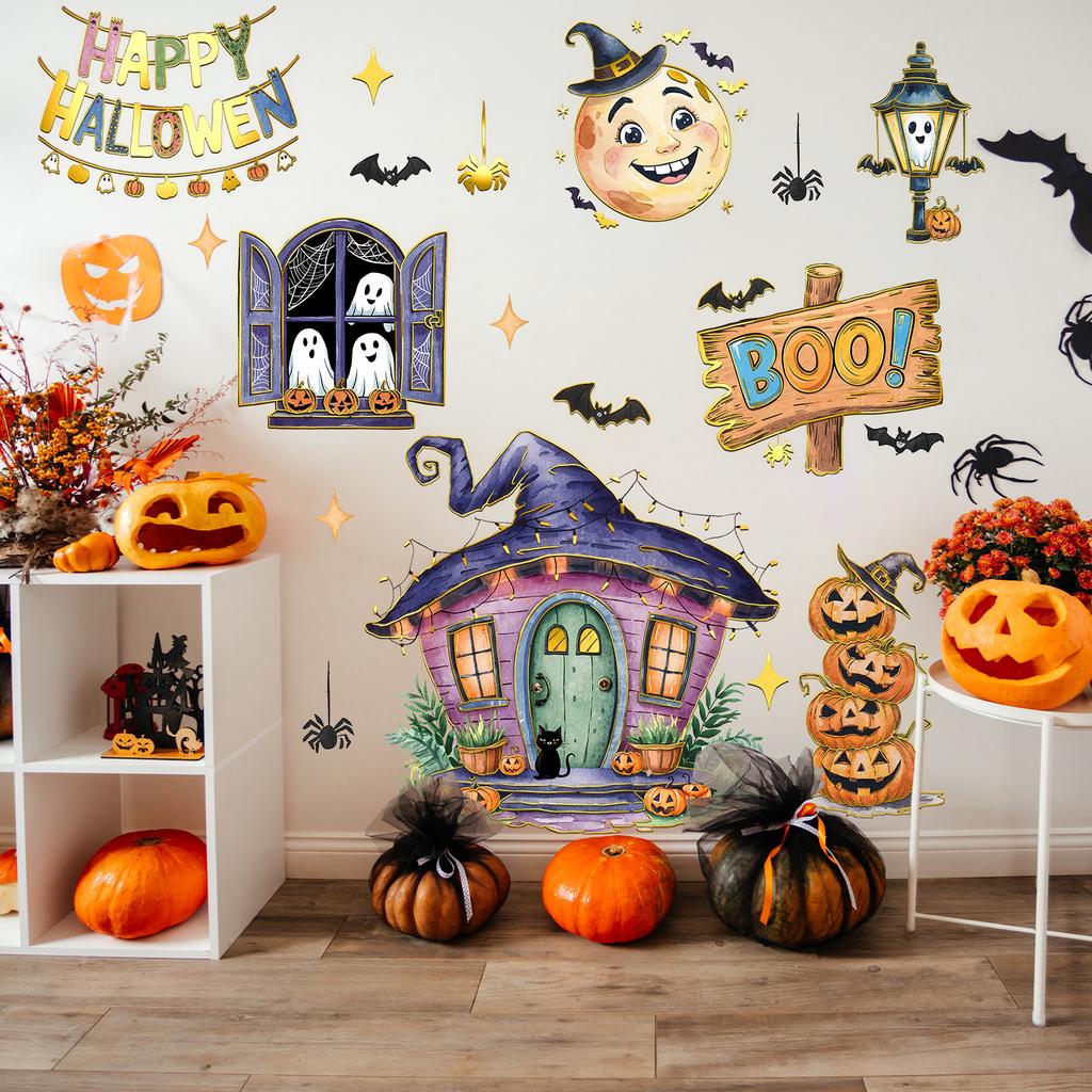 Ma15085 Cute Halloween Element Cabin Ghost Wall Sticker Bedroom Living Room Home Background Decoration Wall Sticker