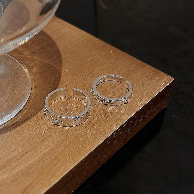 Elegant Zircon Adjustable Two-Piece Ring Set for Women - Trendy Cold Style Couple Rings