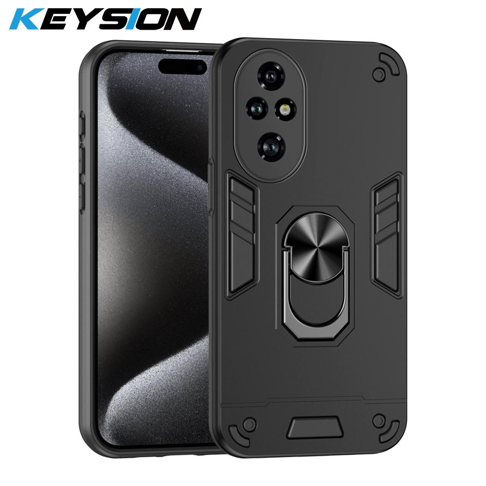KEYSION Shockproof Armor Case for HONOR 200 Pro 5G Silicone+PC Camera Protection Ring Stand Phone Cover for Huawei Honor 200 5G