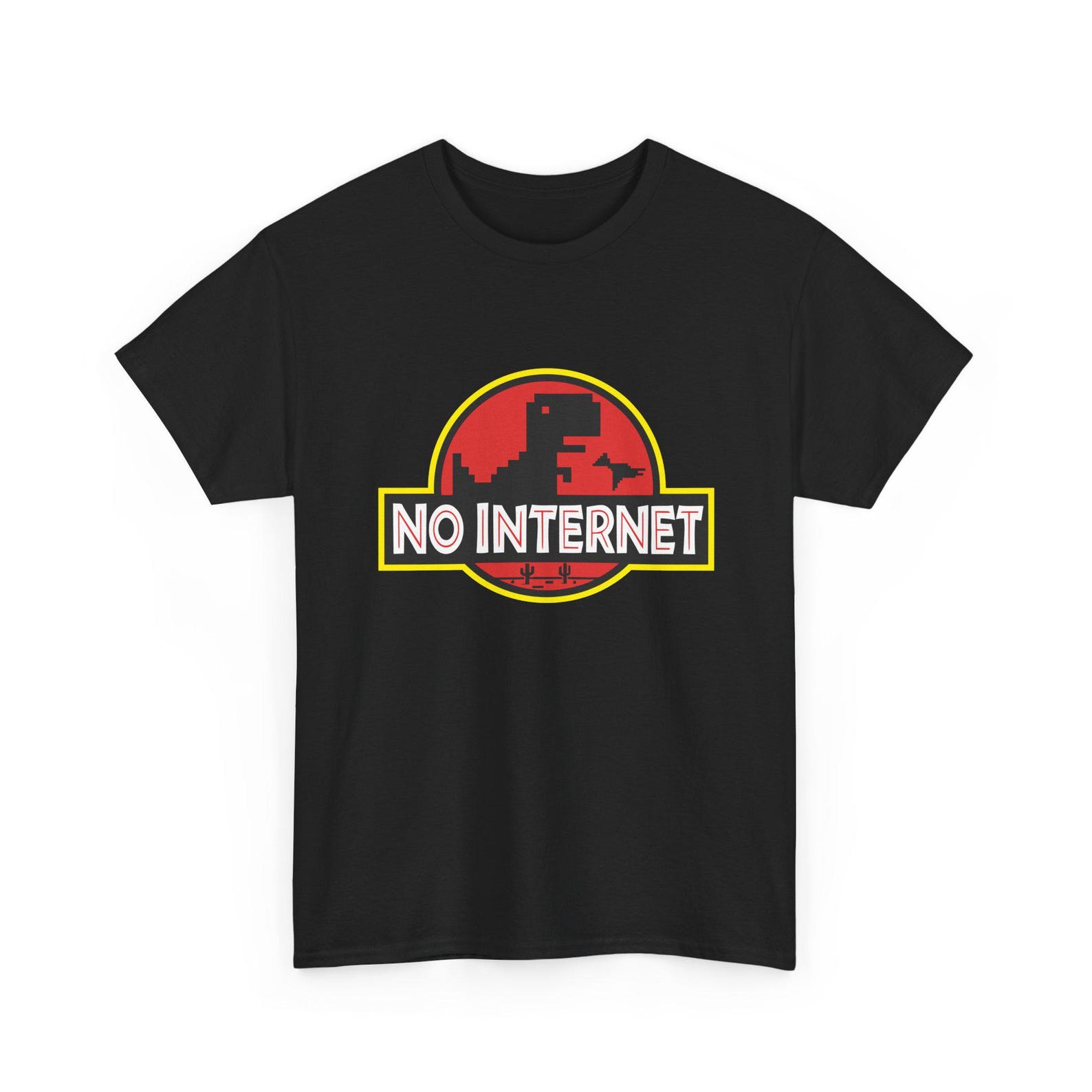 No Internet Dinosaur Tee | Funny Offline T-Rex Shirt, Retro Parody Graphic Shirt, Funny Jungle Meme M