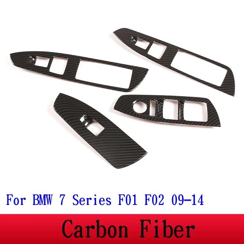 For BMW 7 Series F01 F02 G11 G12 ABS Silver/Carbon Fiber Car Window Lift Switch Button Frame Cover Trim Stickers Car Accessories