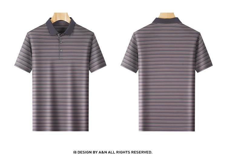 [Acetate Silk&Mulberry Silk] Silk Skin Friendly Striped Shortsleeved Polo Shirt Men's Jacquard Business T-shirt