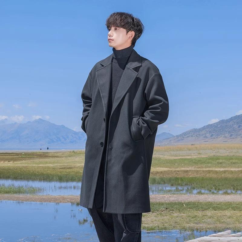 Spring and Autumn Men's New Mid-length Woolen Trench Coat