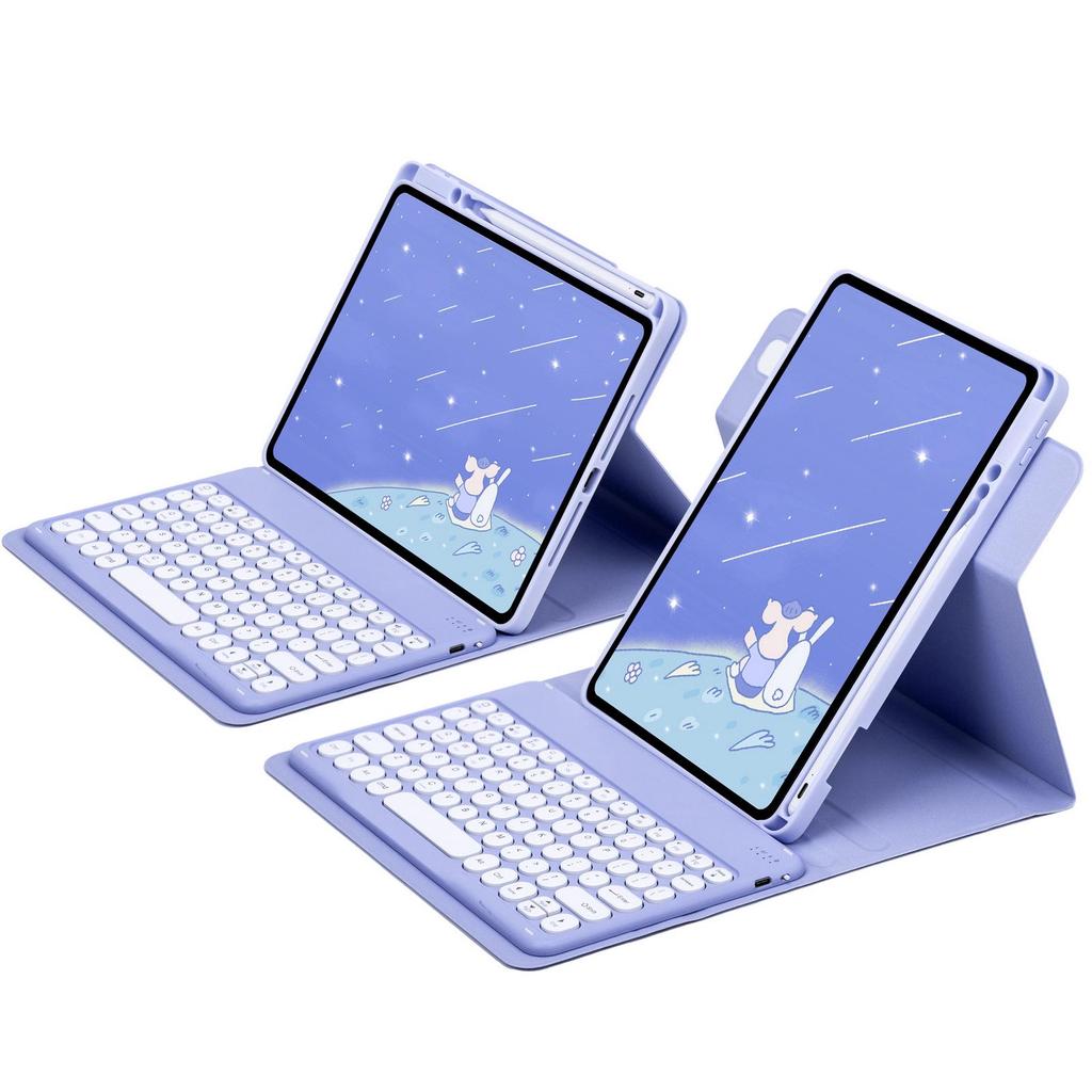 "10th Gen iPad Rotating Acrylic Case with Pen Slot, 10.2" Magnetic Bluetooth Keyboard, and Leather Cover"