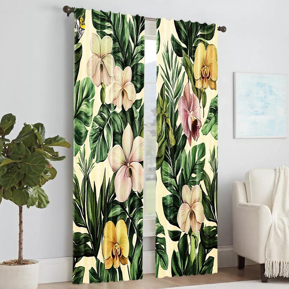 Set Of 2 Versatile Polyester Transparent Curtains Home Decoration Removable Green Leaf Use Bedrooms Living Rooms Curtain Ideal For Room