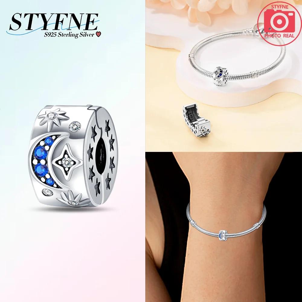 Exquisite Copper Colored Zircon Paving Star Moon Clip Charm Spacer Beads For Women'S Original Bracelet Jewelry Gift