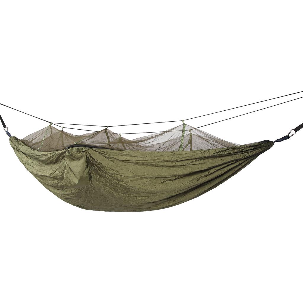 Camping Hammock with Net 210T Nylon Fabric Anti Fall Foldable Dark OD Green 440.9lb Portable