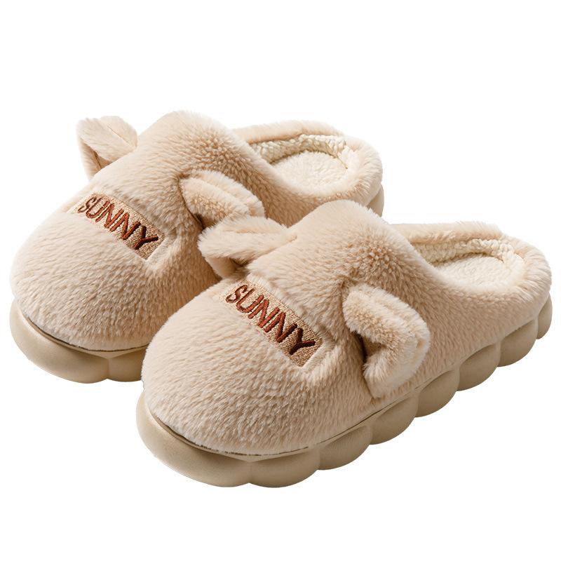 Cartoon rabbit ears stepping on shit cotton slippers autumn and winter indoor home velvet warm thick-soled couple hair slippers