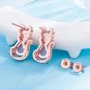 18K Rose Gold Plated Silver Cat Earrings Pink Quartz Imitation Cute Kitty Stud Earrings for Women Trendy Jewelry Gift