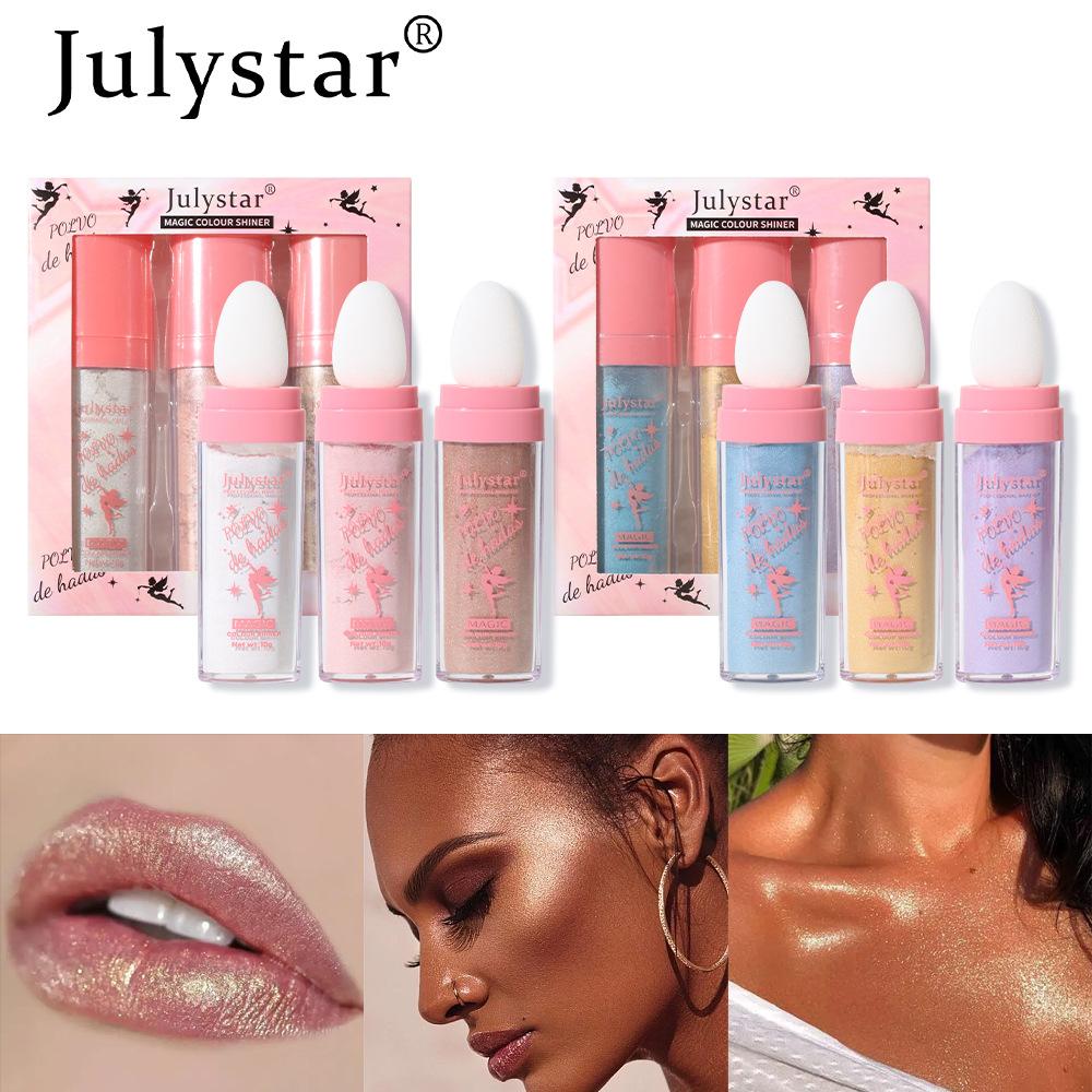 Kit 3 Pezzi Makeup naturale tridimensionale polvere illuminante fata per viso corpo abbronzatura