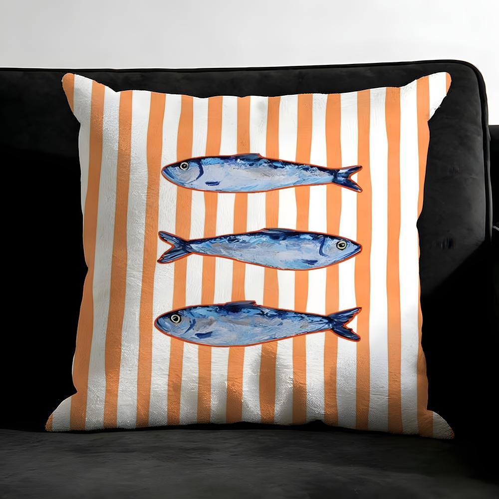 Ocean Life Theme Striped Cushion Cover Pillowcase Ultra Soft Skin Friendly Fabric Cloud Like Comfort & Concealed Zipper