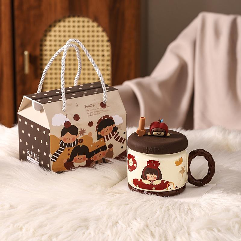 Parent Child Time Family Ceramic Water Cup High Value Gift Set Retro Cute Style Mug Holiday Gift