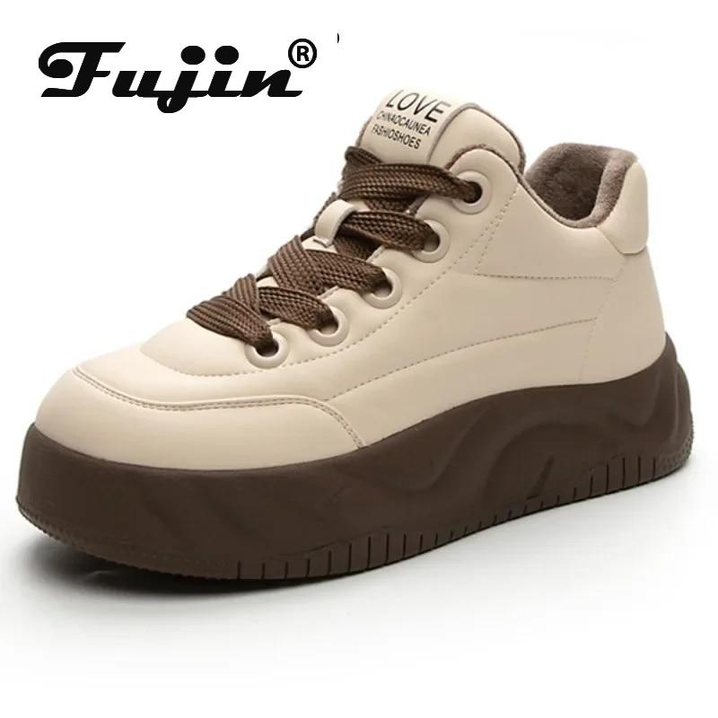 

Fujin 4 см из микрофибры для женщин, летняя обувь на вулканизированной платформе на танкетке, весенне-осенние прогулочные кроссовки, модная обувь на массивном каблуке 35